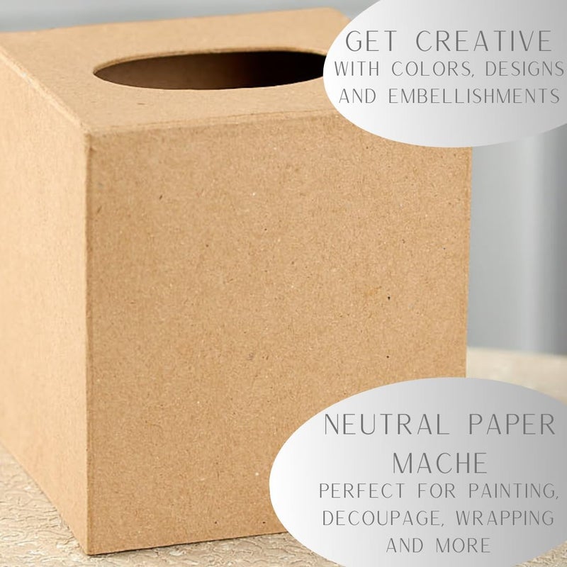 Factory Direct Craft Pack of 4 Paper Mache Tissue Box Covers - Premade Blank Cardboard Kraft Papier Mache Covers for Square Cube Facial Tissue - DIY, Paint, Decoupage, and Personalize (5" L x 5" W x 5-1/2" H) - Image 2